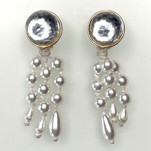 Crystal Button Pearl Drop Clip-on Earrings